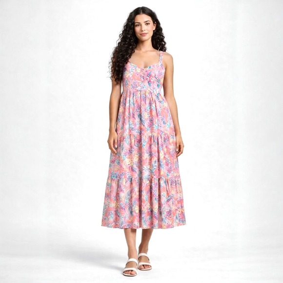 Simply Southern Dresses & Skirts - NWT Simply Southern Pineapple Print Midi Dress Size XXL Smocked Back Tiered Boho
